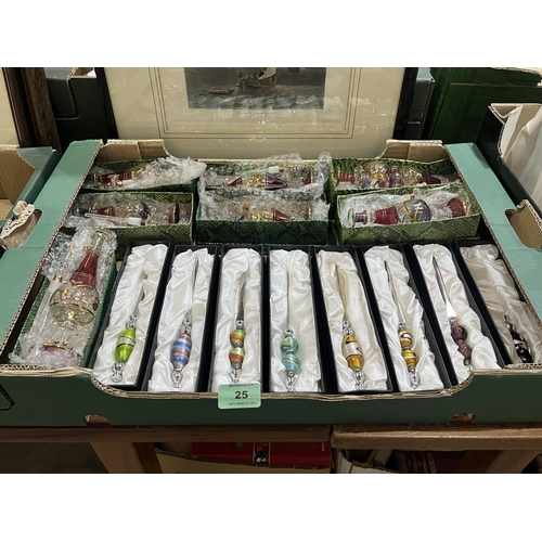 25 - Two boxes of letter openers and glass scent bottles