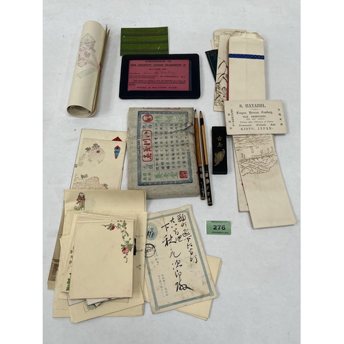 276 - A Chinese calligraphy set with various notepaper and ephemera, the lot to include a Naval and Milita... 