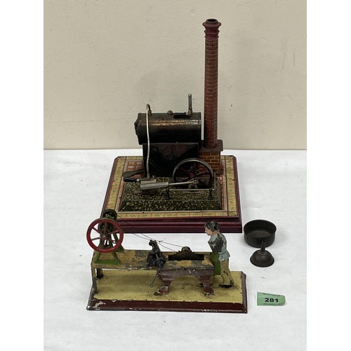 281 - A Gebruder Bing live steam engine, c.1910; the single cylinder horizonal engine with printed brickwo... 