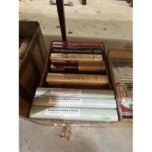 73 - Two boxes of books, Penrose annuals, Saturday books etc.