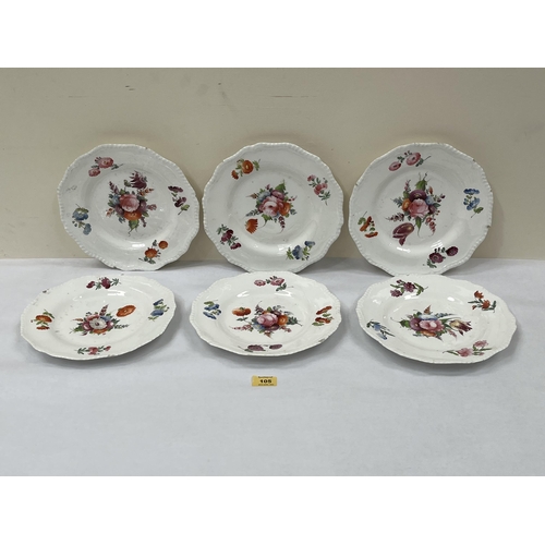 105 - A set of six plates painted with flower sprays in coloured enamels. 10' diam