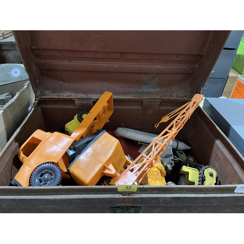 22 - A box and a tin trunk of vintage toys and sundries