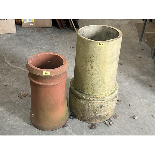 285 - Two chimney pot planters. 24' high and smaller