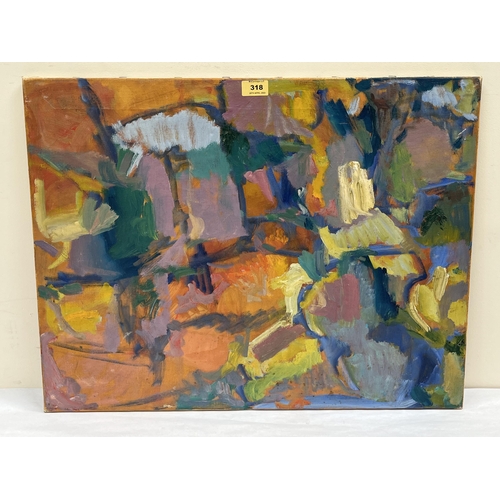 318 - ENGLISH SCHOOL. 20TH CENTURY  An abstract study. Signed initials M.N. and dated '63. Oil on canvas 2... 