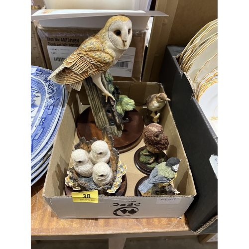 38 - A Border Fine Arts barn owl, RB15; a Border Fine Arts Tawny Owlets group O81 and three other bird re... 