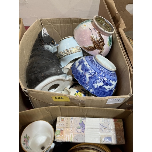 546 - Three boxes of ceramics and sundries