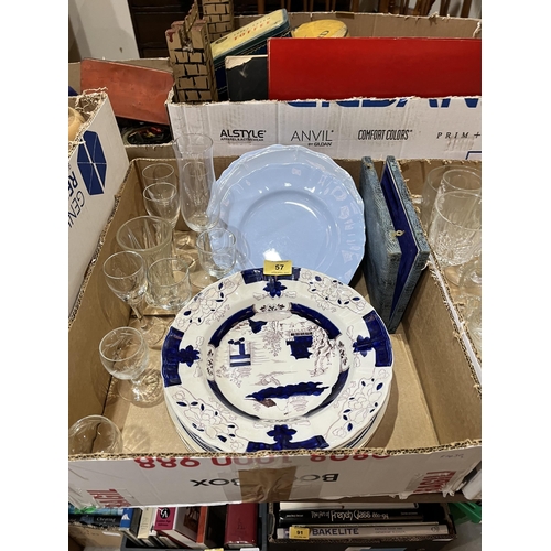 57 - Two boxes of ceramics and glassware