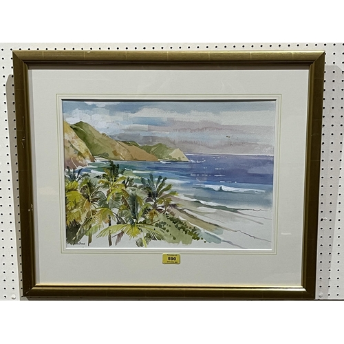 590 - SUSAN SHAW. BRITISH CONTEMPORY  The Atlantic Coast, Virgin Islands. Signed. Watercolour 13' x 18'. P... 