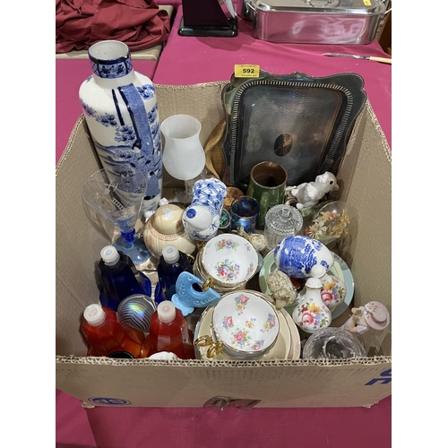 592 - A box of ceramics and sundries