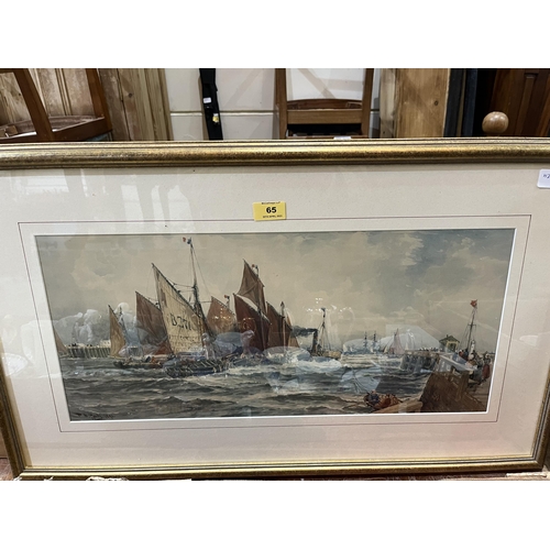 65 - A framed lithograph, harbour scene after Thomas Bush Hardy. 10½' x 23'