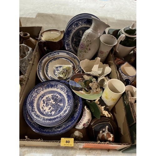 80 - Three boxes of ceramics and glassware