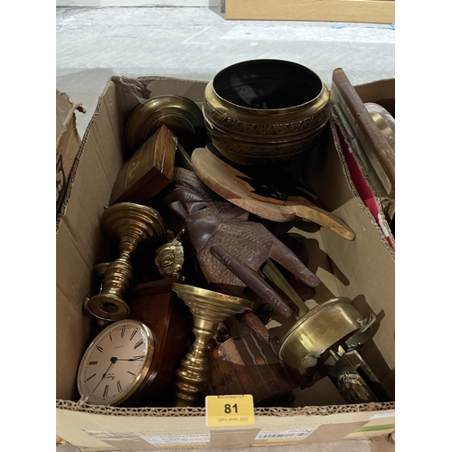 81 - Two boxes of metalware and sundries