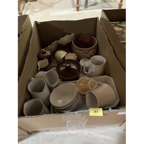 87 - Three boxes of ceramics and sundries