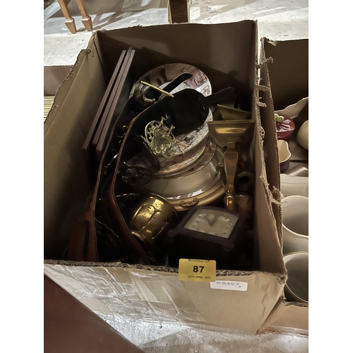 87 - Three boxes of ceramics and sundries