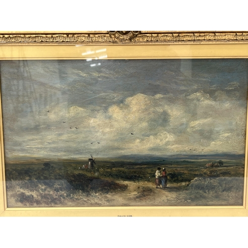 153 - DAVID COX. BRITISH 1783-1859 Crossing The Common. Oil on panel or board 8½' x 13¼' Prov: The Pilking... 