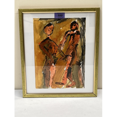 322 - NAN FRANKEL. BRITISH 1921-2000 Abstract figure study. Signed. Watercolour 11' x 7¾'