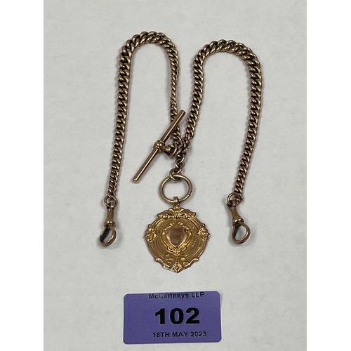 102 - A 9ct Albert chain with suspended medallion. 16' long. 36g