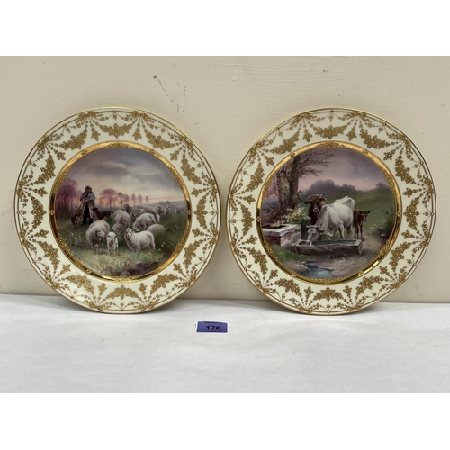 176 - A pair of Austrian cabinet plates painted with rural scenes by C. Pohl after J.B. Hofner or Debad-Po... 