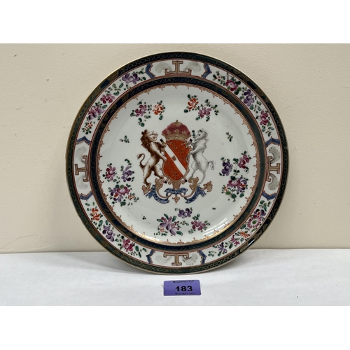 183 - A Porcelaine de Paris Chinese export style armorial plate. 9½' diam.