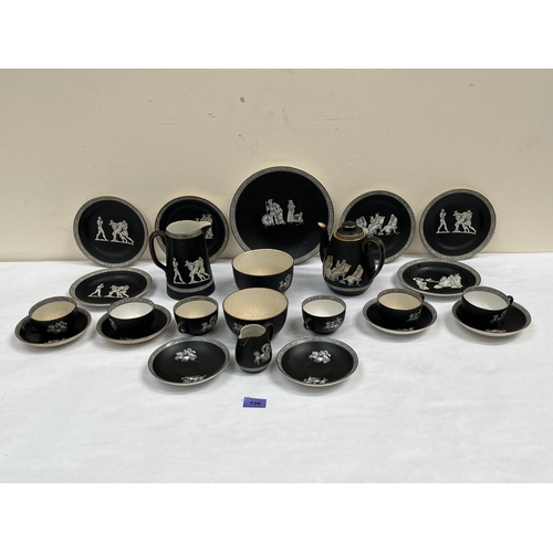 196 - A late 19th century Prattware Greek pattern tea service comprising twenty five pieces