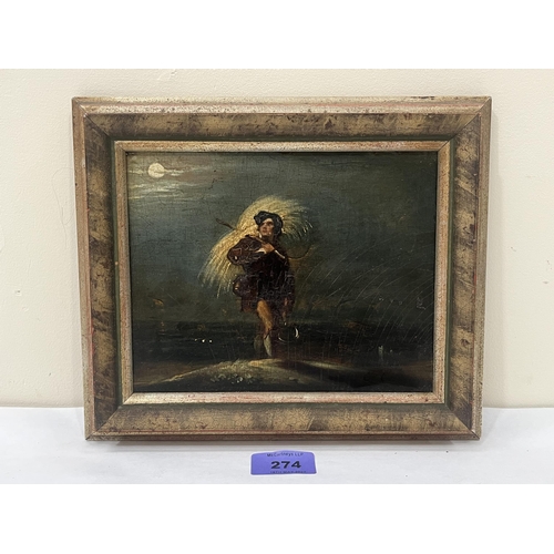 274 - ENRICO COLEMAN. ITALIAN 1846-1911 Moonlight. Figure with wheatsheaf. Signed. Oil on board 6½' x 8'