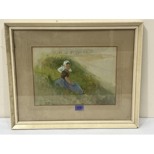 276 - MINNIE AGNES COHEN. BRITISH 20TH CENTURY Study of a young girl on a bank. Signed. Watercolour 10' x ... 