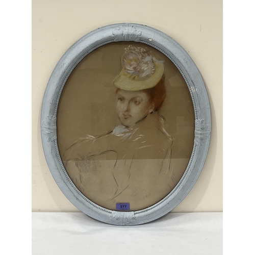 277 - EDITH MARY JELLEY. BRITISH 19TH CENTURY  Portrait of a lady in a yellow hat. Inscribed verso. Pastel... 