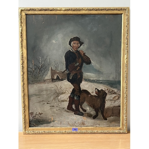 288 - FOLLOWER OF THOMAS BARKER OF BATH. 19TH CENTURY  A woodsman and hound in a winter landscape. Bears a... 