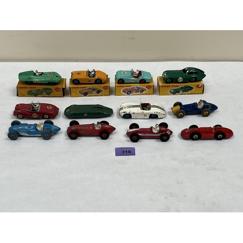 318 - Dinky Toys. Twelve racing cars. Four boxed