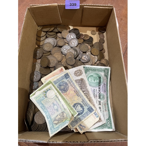 339 - A quantity of coins and banknotes