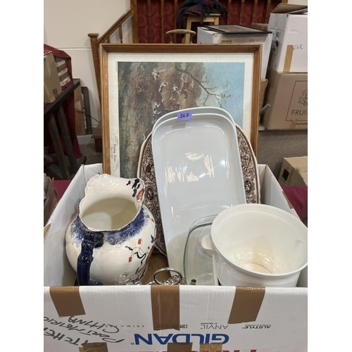 568 - Two boxes of ceramics and platedware