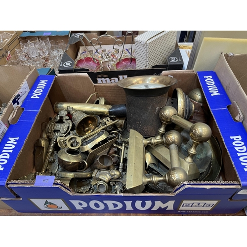 62 - Two boxes of brass and other metalware