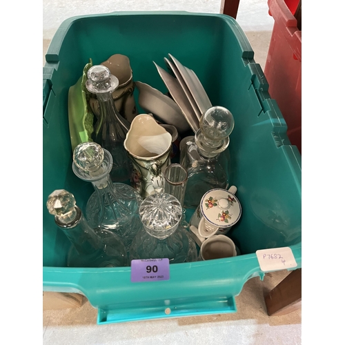 90 - Four boxes of ceramics and glassware