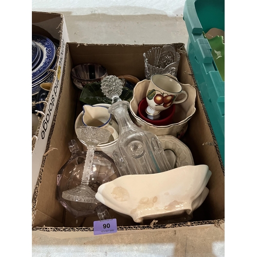 90 - Four boxes of ceramics and glassware