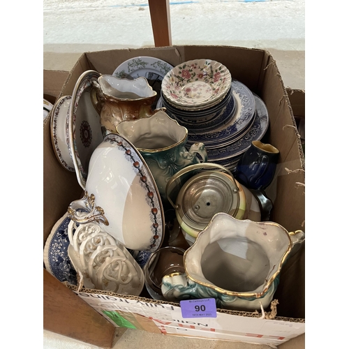 90 - Four boxes of ceramics and glassware