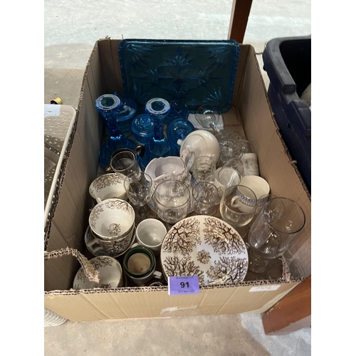 91 - Five boxes of ceramics and glassware