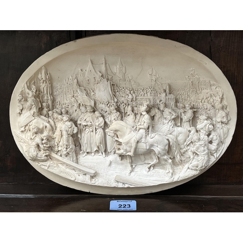 223 - A 19th century meerschaum plaque by Justin Mathieu (1796-1864), carved in bas and high relief with a... 