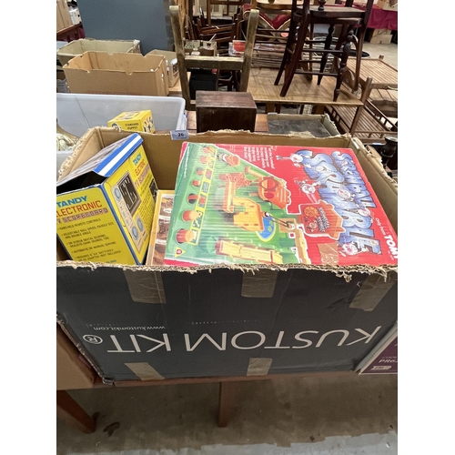 26 - A box of vintage games and a box of old teddy bears