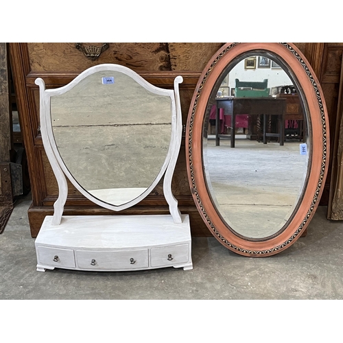 366 - A painted Georgian style dressing table mirror with a 1920s oval wall mirror