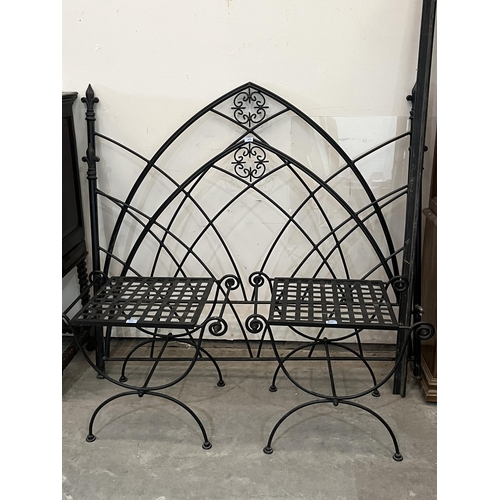 371 - A 5' iron bedstead and a pair of matching bedside tables