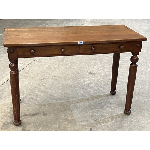 396 - A 19th century mahogany side table with a pair of frieze drawers on turned legs. 45½' wide