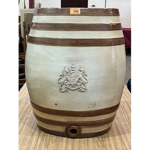 122 - A Doulton & Watts stoneware 10 gallon barrel with royal armorial in relief. 21¼' high
