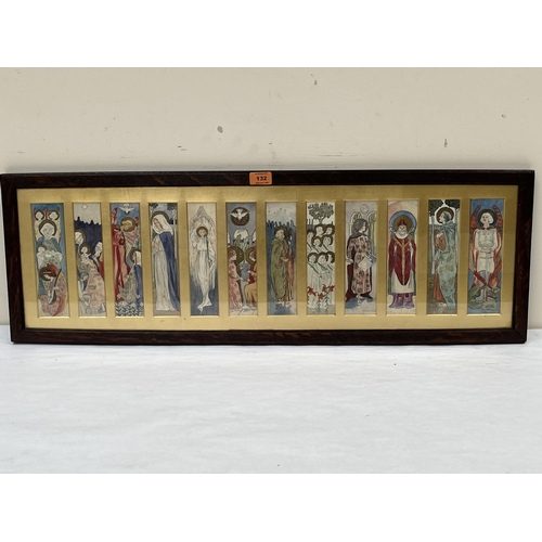 132 - ENGLISH SCHOOL. 19th CENTURY.  Twelve watercolour drawings of saints in pre Raphaelite style. Mounte... 