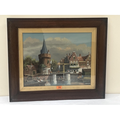 159 - J. REIMSDYK. DUTCH 20th CENTURY. A townscape. Signed. Oil on board 15½' x 19½'.
