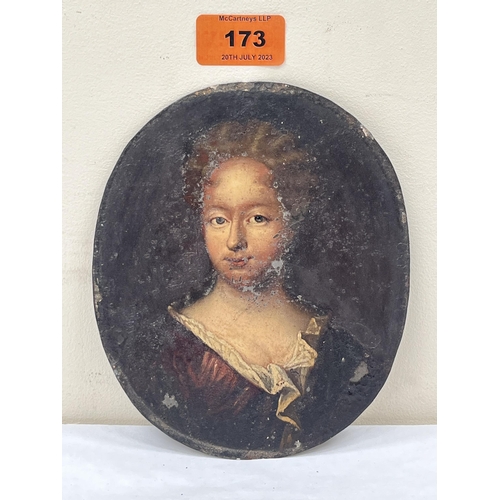 173 - ENGLISH SCHOOL 18th/19th CENTURY. Portrait of a lady in the manner of Mary Beale 1633-1699. Oil on t... 
