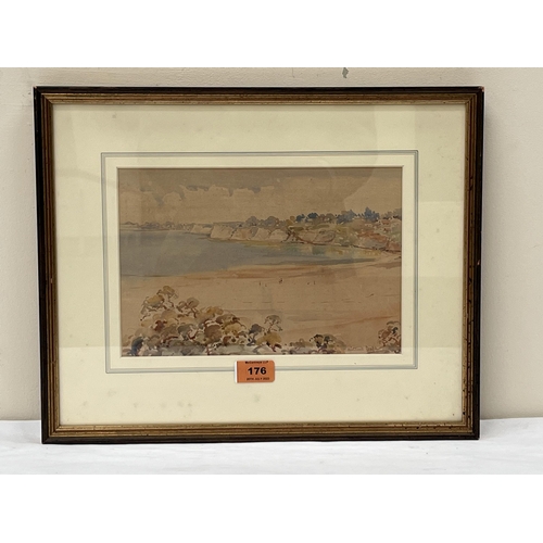 176 - BIRCHNELL DELPH. NEW ZEALAND 1901-1996. A coastal scene with figures on a beach. Signed. Watercolour... 