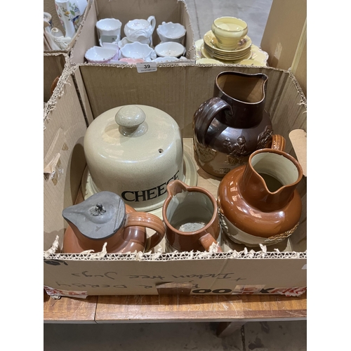 39 - Two boxes of stoneware ceramics.