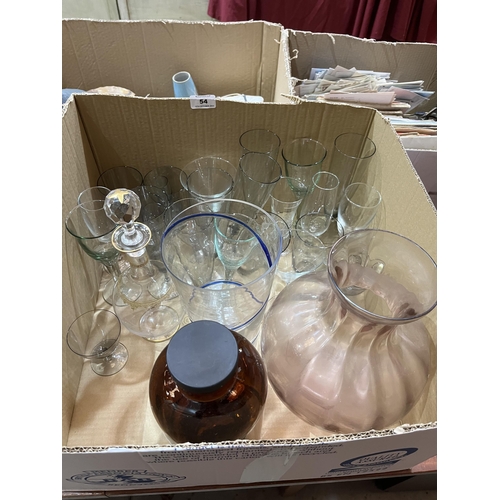 54 - Two boxes of ceramics and glassware