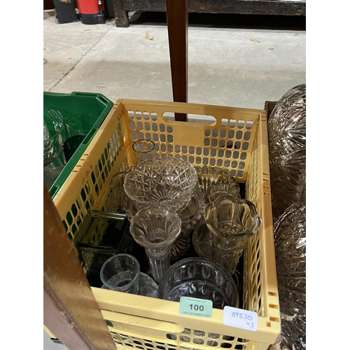 100 - Three boxes of miscellaneous glassware.