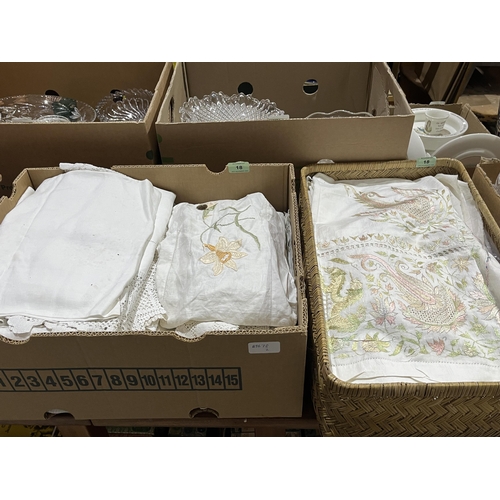 18 - A box of textiles and a box of table linen